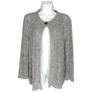 Jones New York M Gray Heather Sweater Loose Knit 1 Button Open Front LAYERING